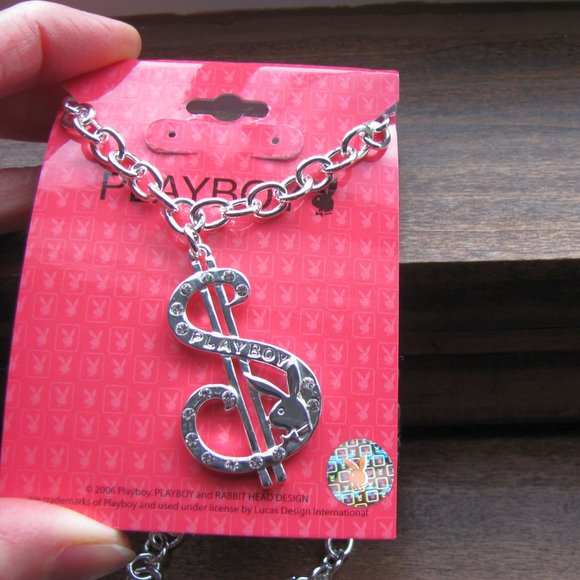 Playboy Necklace Dollar Sign Pendant Bunny Logo Crystal $ Cash Money Hip Hop y2k - Picture 4 of 12